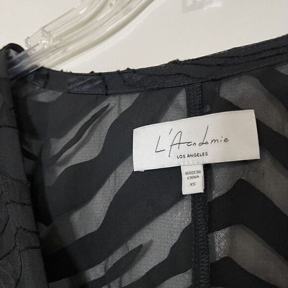 L'academie sheer black zebra print v neck cinch waist blouse top size xs - Picture 2 of 6